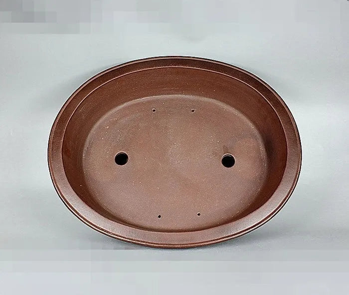 Handmade antique oval bonsai pot in Yixing purple mud, 66cm long, for pine and cypress