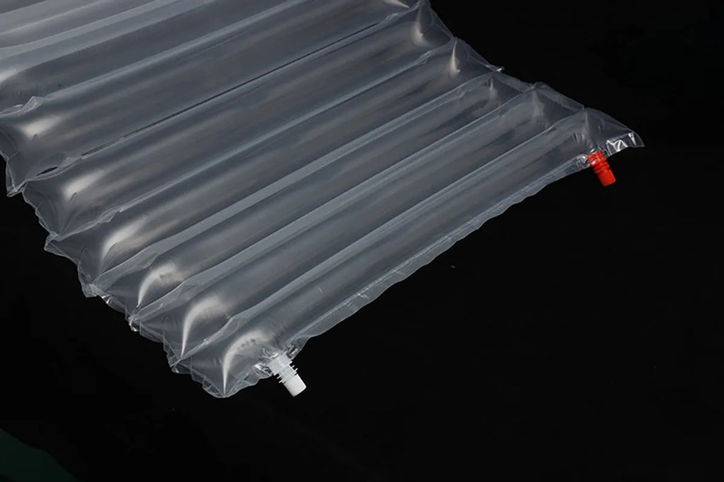 Transparent inflatable airbed for outdoor camping showing clear material and dimensions