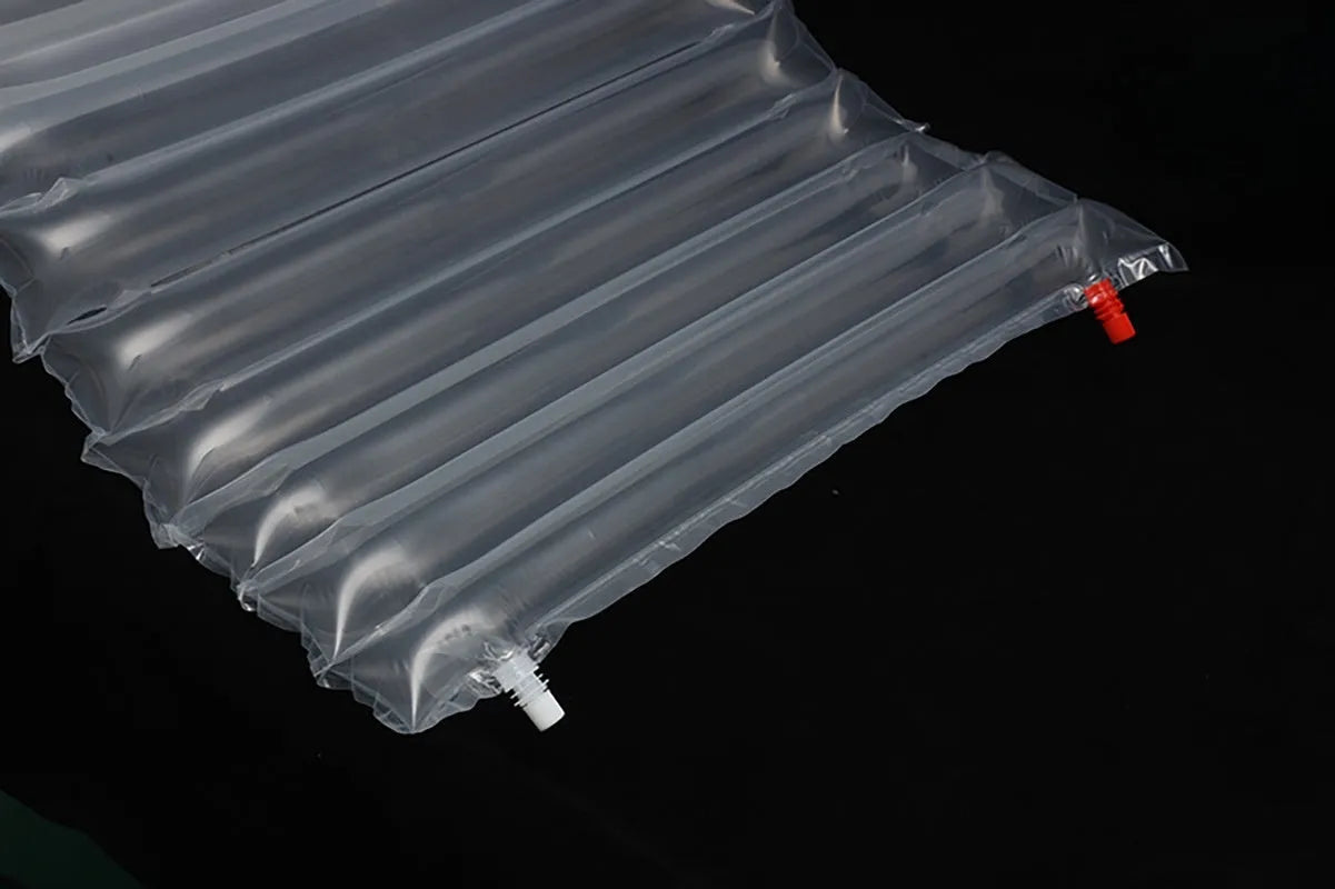 Transparent inflatable airbed for outdoor camping showing clear material and dimensions