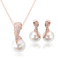Creative bridal pearl necklace earrings set Korean style rose gold with mother-of-pearl pendant on model