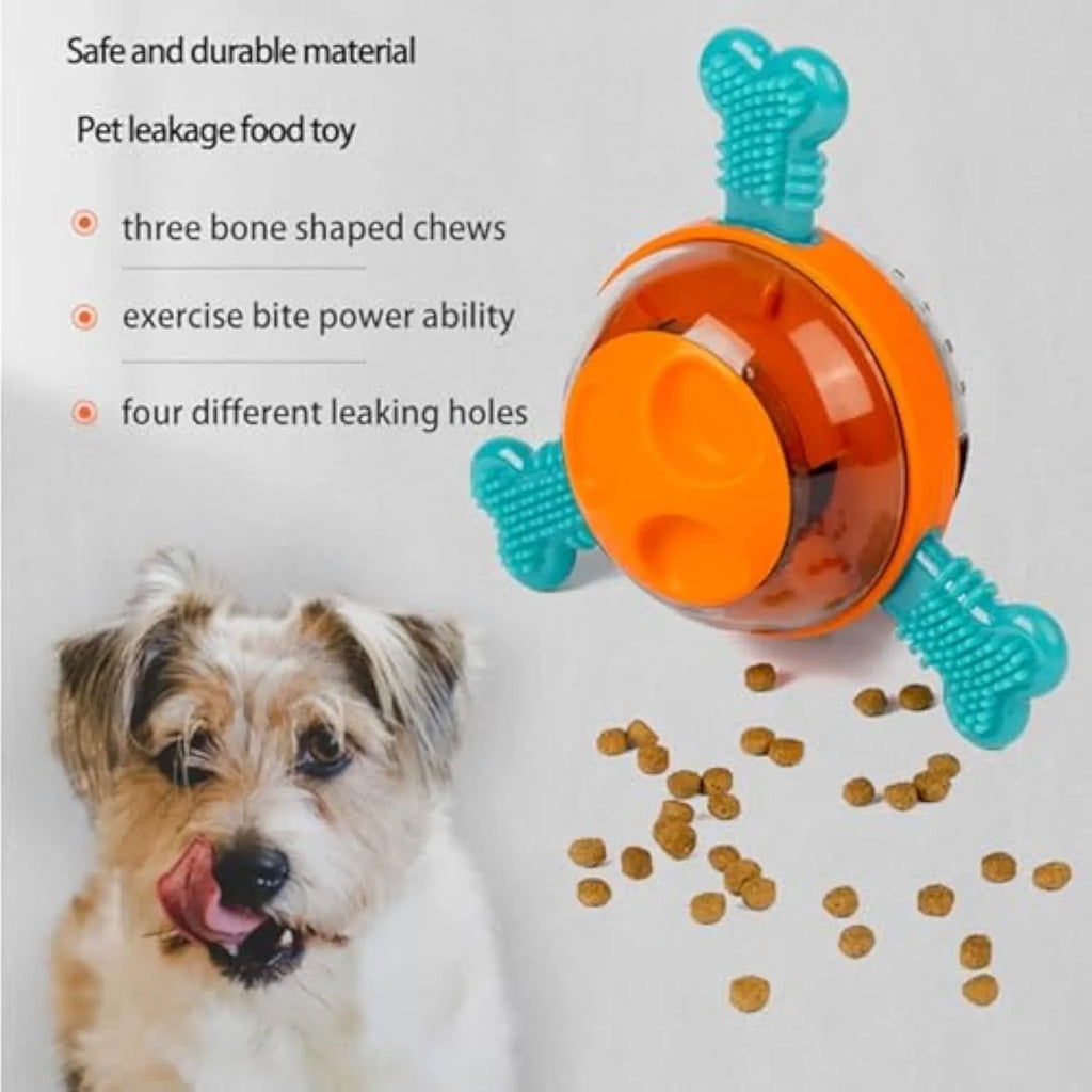 Blue rubber dog chew toy with treat dispenser slots for small medium puppy slow feeding