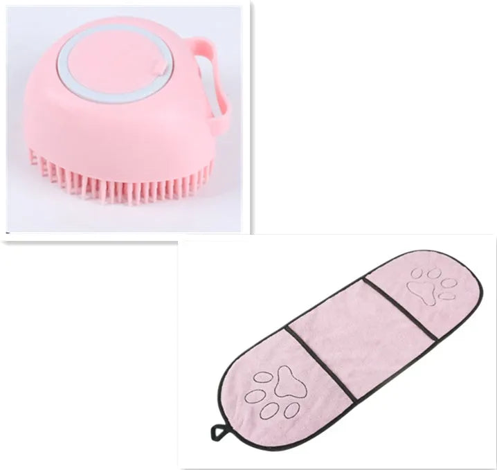 Blue silicone dog bath brush with soft bristles for washing and massage