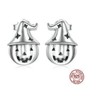 Wansheng pumpkin S925 sterling silver stud earrings, geometric horror element design, BSE537, 1x0.7cm, one pair