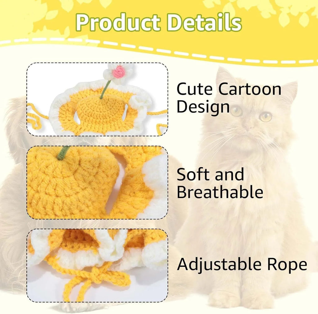 Green pink yellow knitted cat dog hat with cartoon design for parties