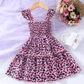 Children sleeveless smocking multicolor dress with leopard print butterfly and rainbow design for girls ages 2-7