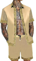 Men's casual loose short sleeve shirt and shorts set in Hawaiian suit style, polyester, eight styles, sizes S to 4XL