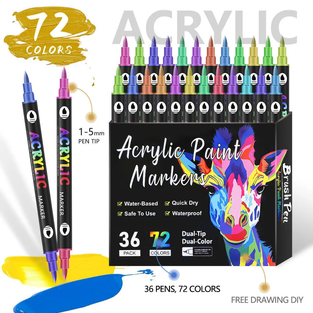 Double-headed acrylic marker pens with washable opaque ink in various colours for fabric and art projects