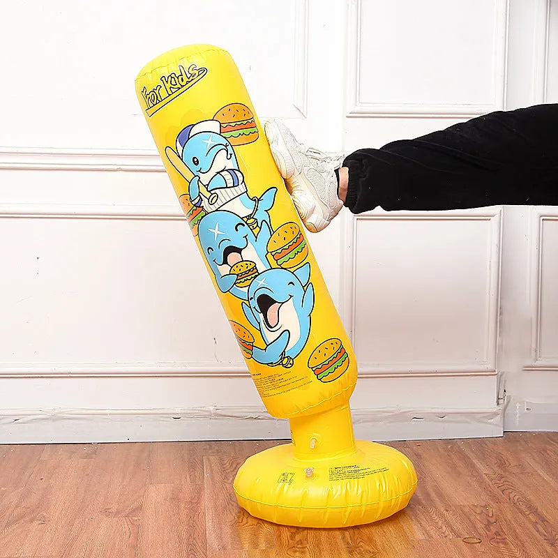 Yellow inflatable boxing column sandbag for sports fitness training with 120cm height