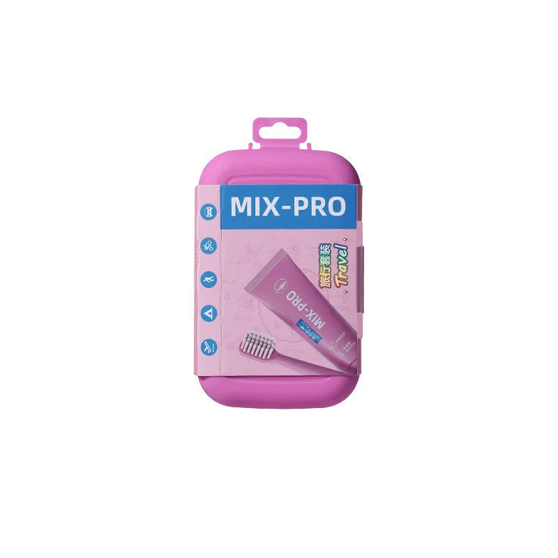 Portable travel toothbrush and toothpaste set for adults in Travel Set Blue or Travel Set Pink.