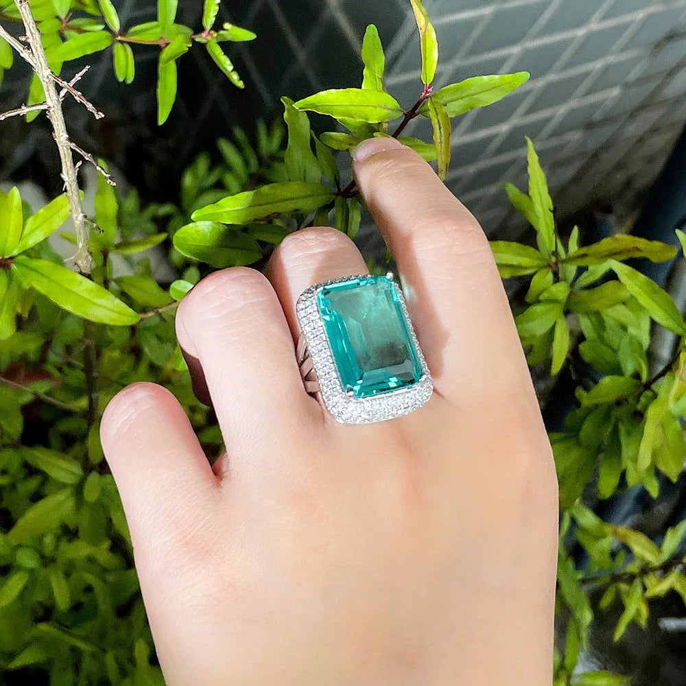 Rectangular geometric copper ring for women with zircon inlay, star motif, and electroplated finish