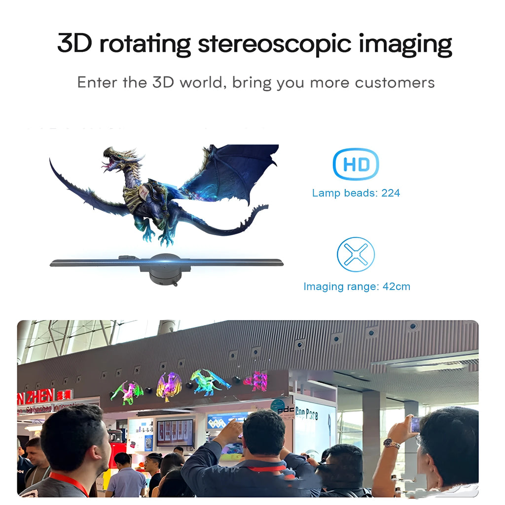 Naked Eye 3D Stereo Projector rotating LED advertising machine with 224 beads and 41cm display