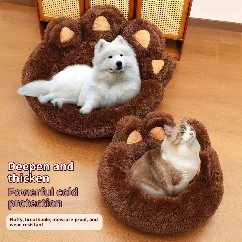 Plush thickened round pet bed in gray with soft cloth surface for dogs and cats, 50cm diameter