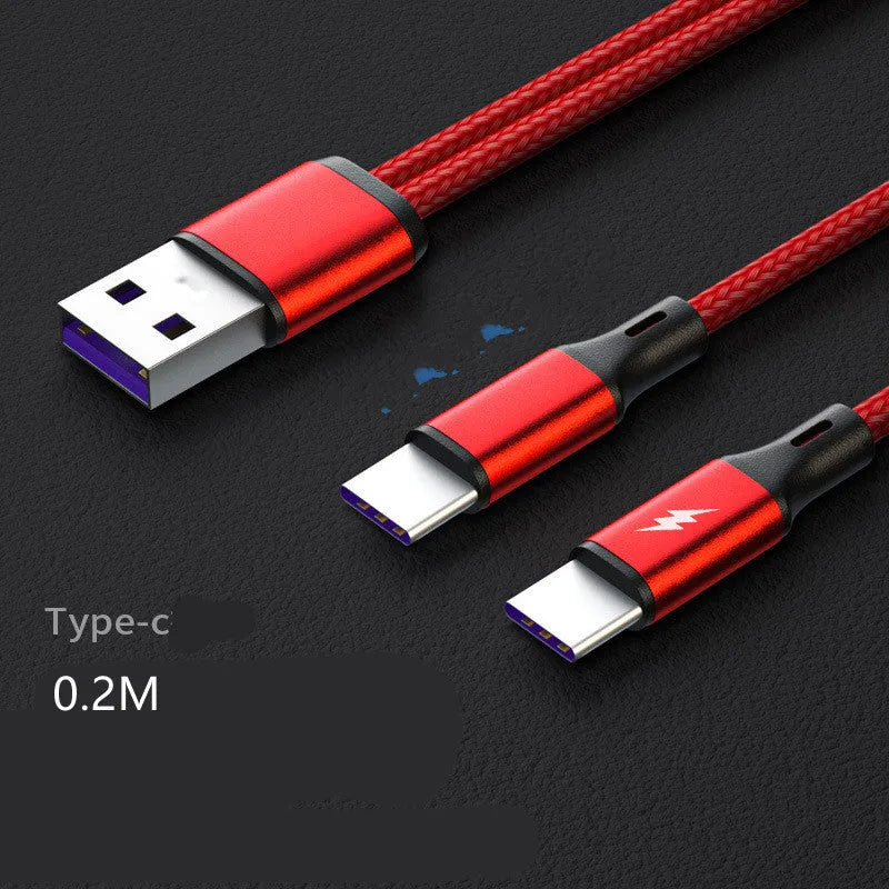 Black and red braided two-in-one fast charging cable with dual Android connectors.