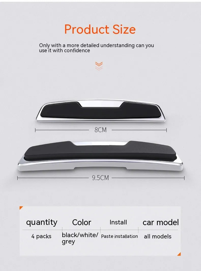 Four black silicone car door bumper strips for edge protection, each measuring 9.5cm by 2cm.