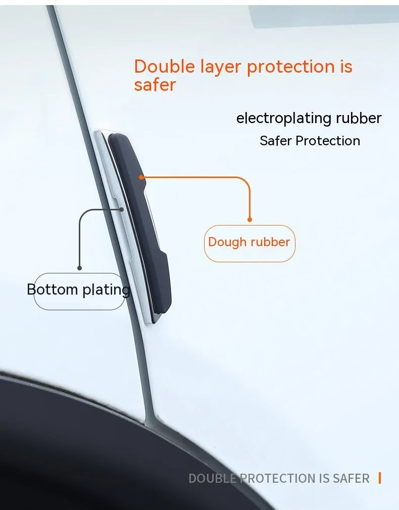 Four black silicone car door bumper strips for edge protection, each measuring 9.5cm by 2cm.
