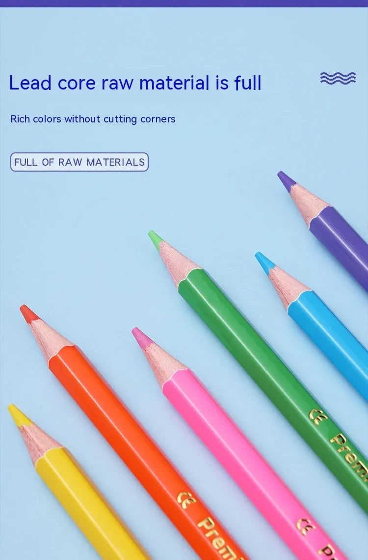 Set of wooden double-headed coloured pencils in 12-piece and 6-piece pack options for art students.