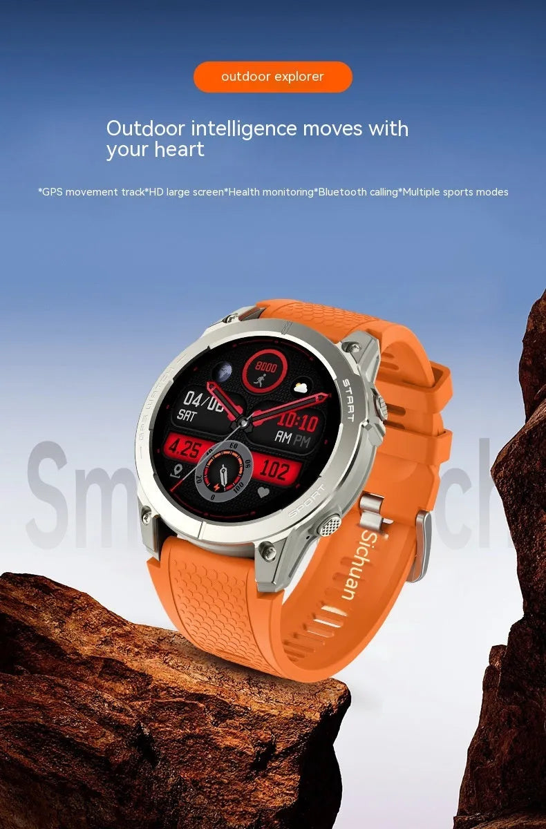 S53 Outdoor GPS Sports Smart Watch in Black or Orange with silicone wristband and 1.43 inch screen