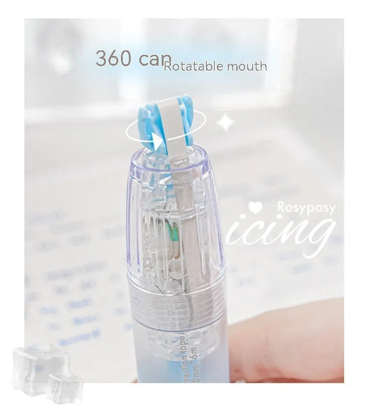 Press correction tape in blue, mint, pink, and white with 5 cm x 6 cm refill core