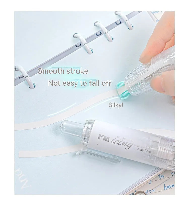 Press correction tape in blue, mint, pink, and white with 5 cm x 6 cm refill core