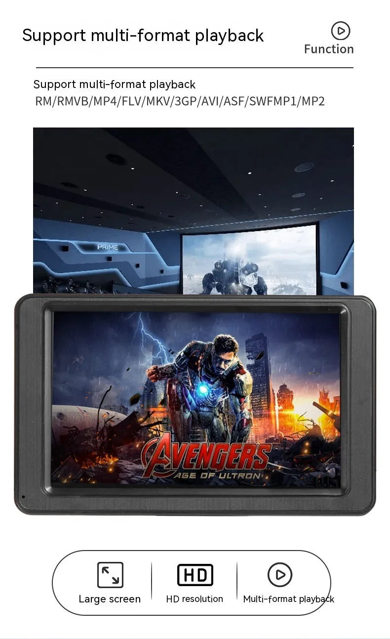 7-inch vehicle MP5 player in black with mounting bracket and connection cables