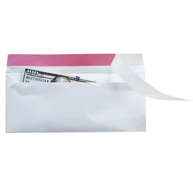Blue confidential security envelope showing tamper-evident design with self-adhesive flap closure, dimensions 105x240mm