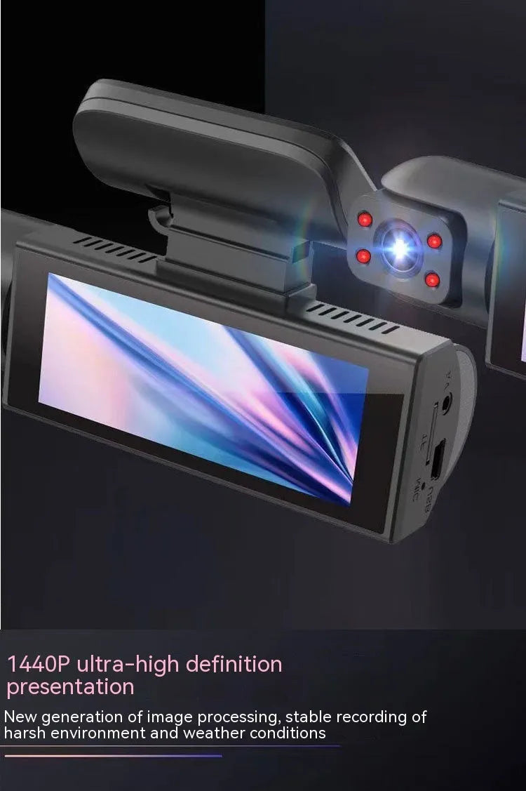 Dual-lens HD driving recorder with 3.5-inch screen for front and rear car cameras