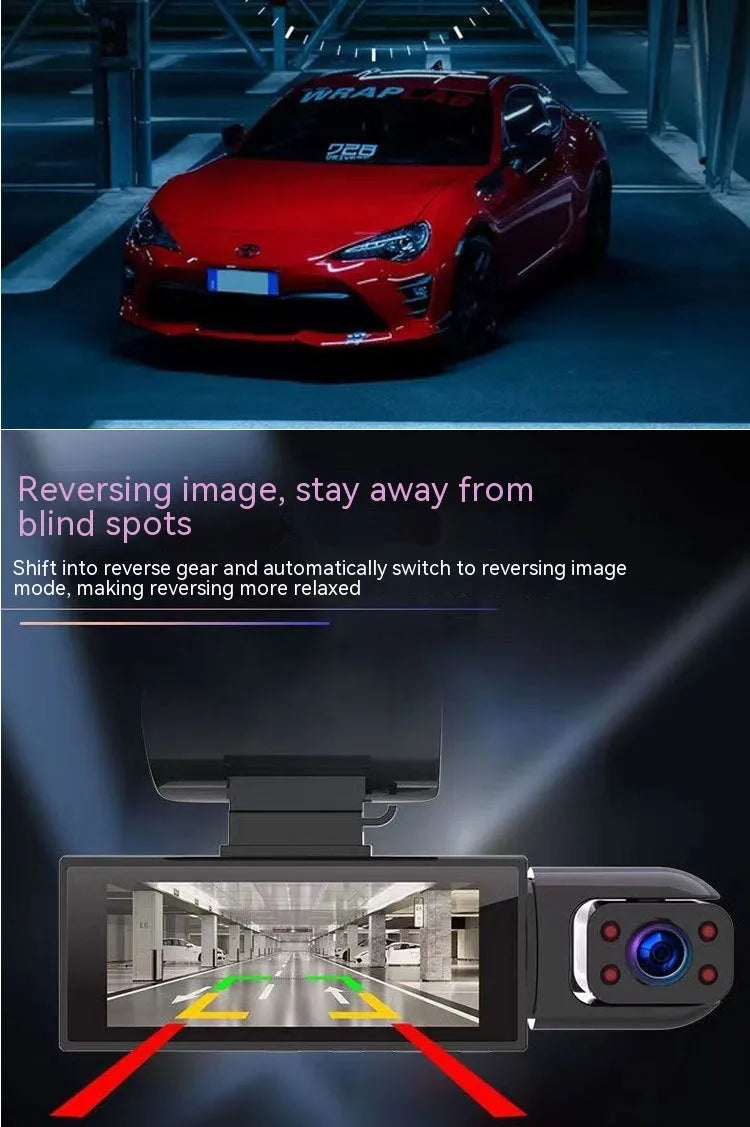 Dual-lens HD driving recorder with 3.5-inch screen for front and rear car cameras