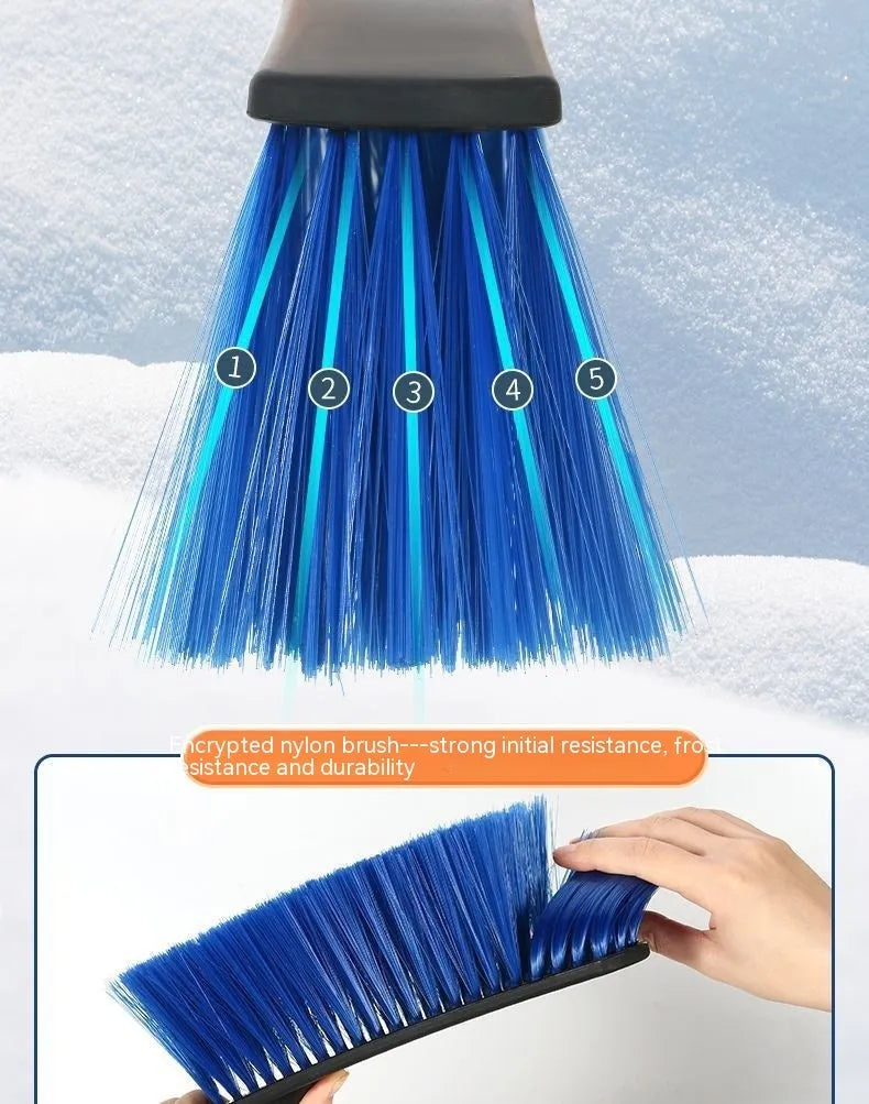 Yellow telescopic car snow brush and ice scraper with long handle for clearing vehicle roofs and windscreens
