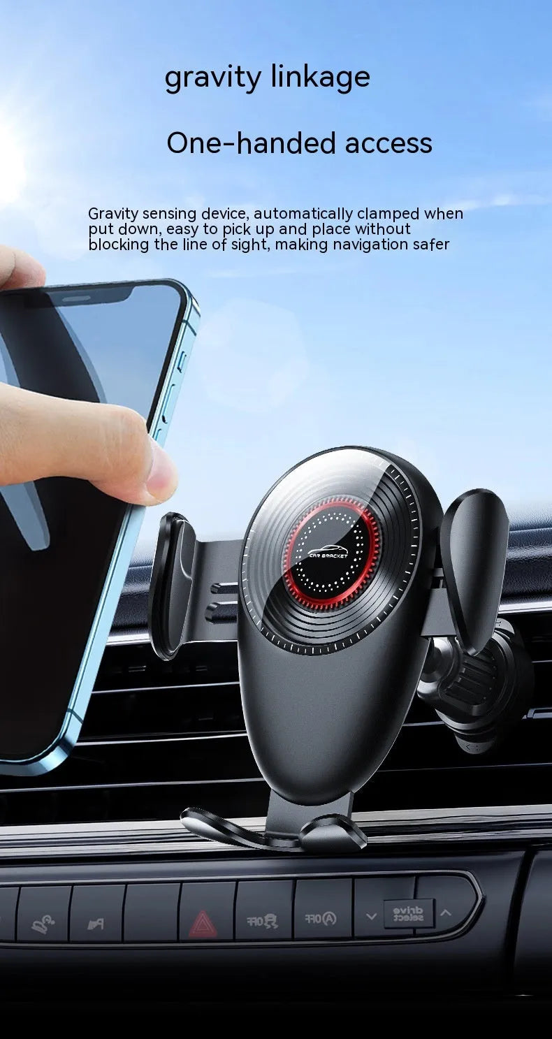 Black universal car mobile phone bracket with mechanical clamp for air vent mounting