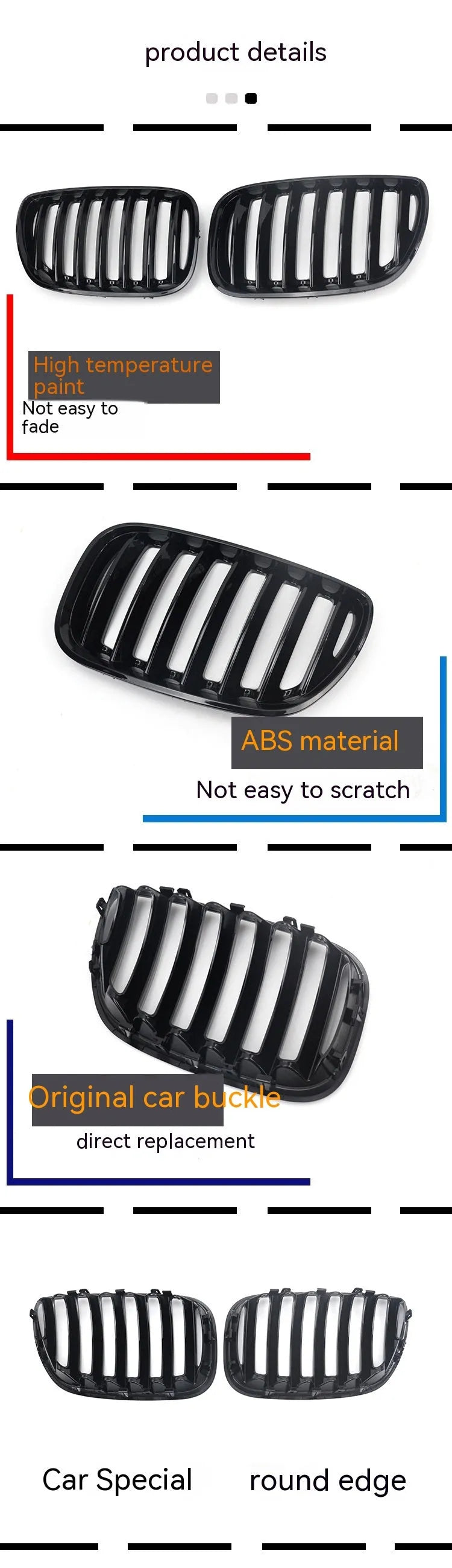 Bright black ABS plastic medium mesh grille for BMW X5 E53 with 204mm middle section