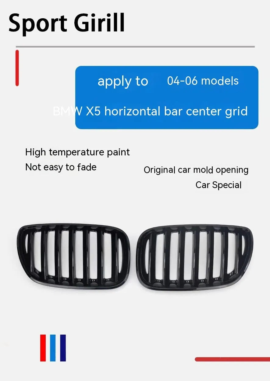 Bright black ABS plastic medium mesh grille for BMW X5 E53 with 204mm middle section