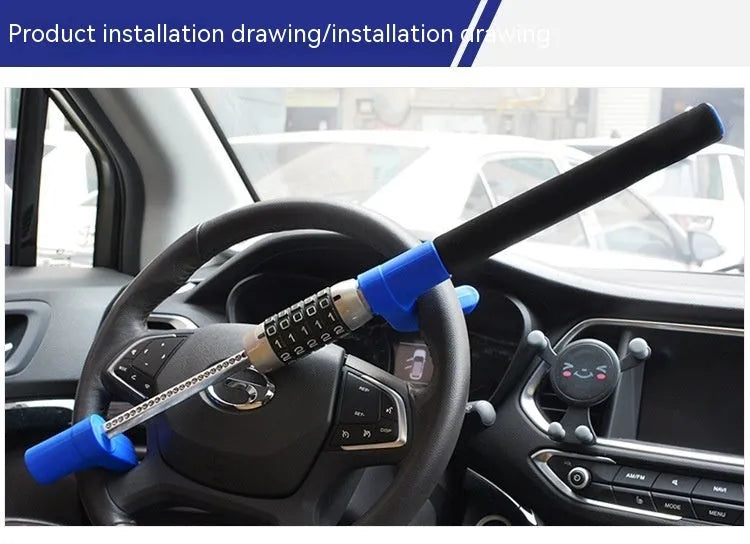 Alloy steel car steering wheel U-lock with password combination in black colour