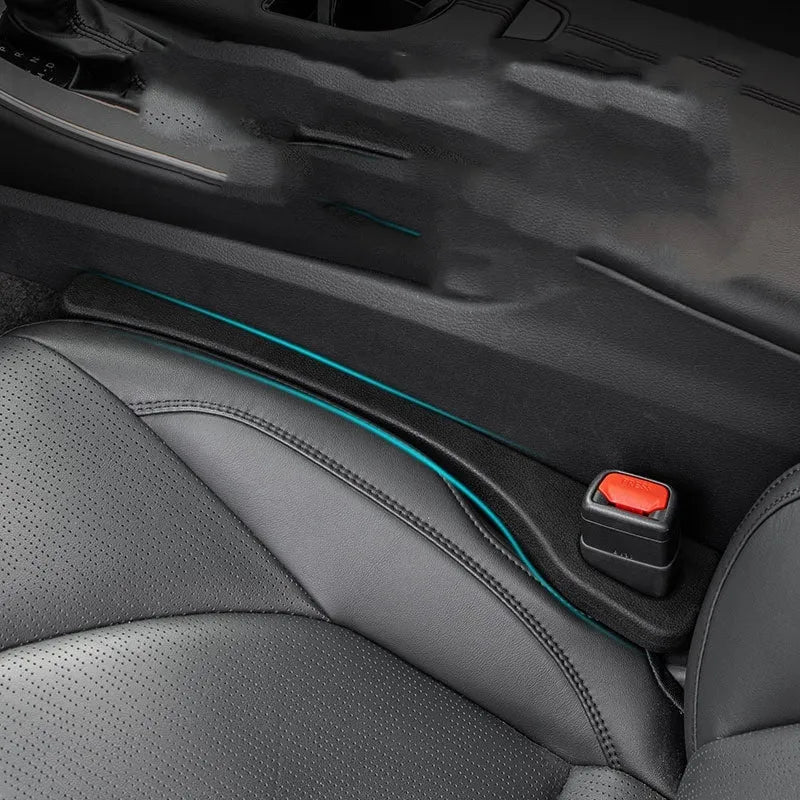 Car seat gap sealing strip in four colour options showing waterproof polyresin construction with carrying handle