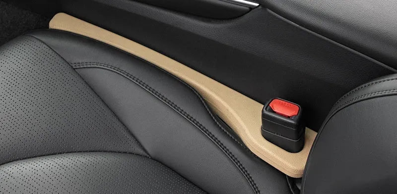 Car seat gap sealing strip in four colour options showing waterproof polyresin construction with carrying handle