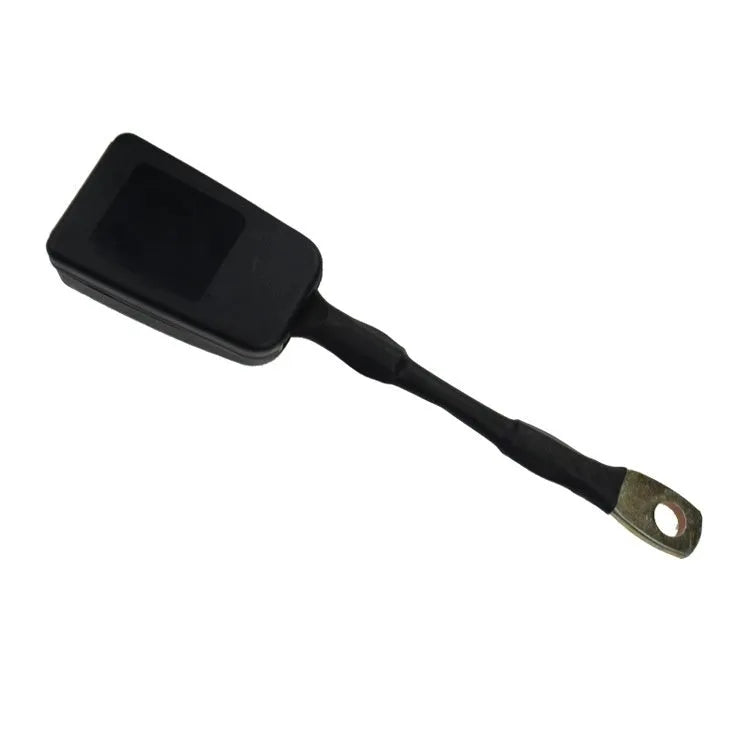 Car seat belt safety buckle with 20cm long steel wire lock for 21cm wide vehicle sockets.