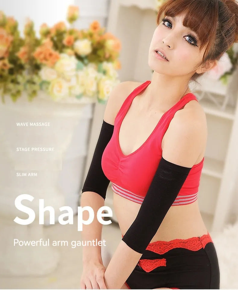 Women's black shaping arm sleeve made of nylon, free size for average arms.