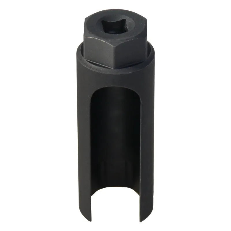 Black chromium vanadium steel oxygen sensor sleeve tool for 22mm nuts.