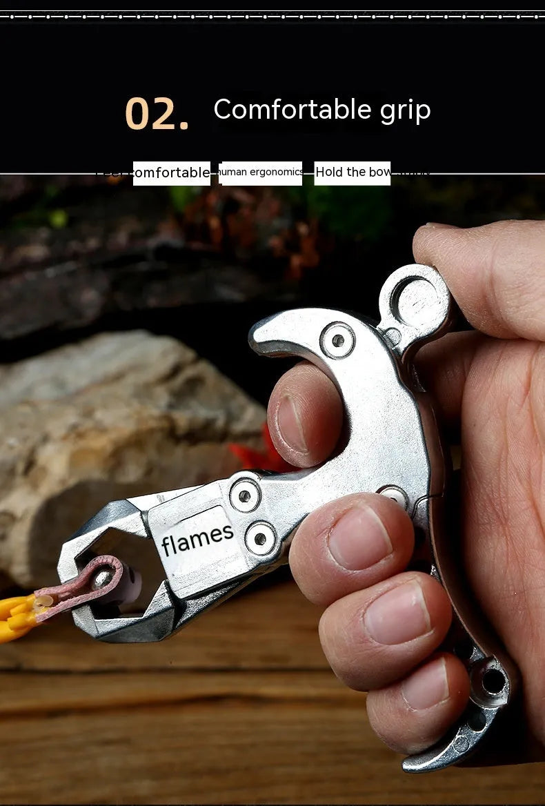 Zinc alloy archery release aid with two-axis harpoon clip mechanism for controlled bow string release