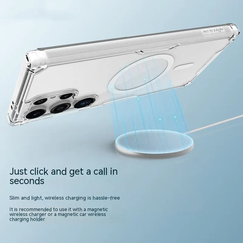 White natural TPU magnetic back cover phone case for Samsung S24, S24 Plus, and S24 Ultra