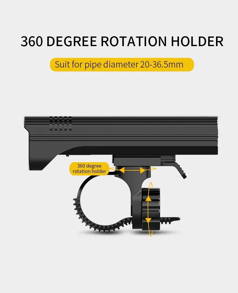 Black KX12DF digital display bicycle headlight with USB port mounted on a 360-degree bracket.