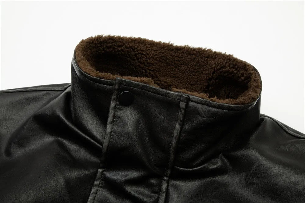 Men's PU leather coat with stand collar in Black and Brown colour options for leisure wear