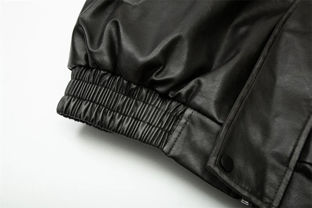 Men's PU leather coat with stand collar in Black and Brown colour options for leisure wear