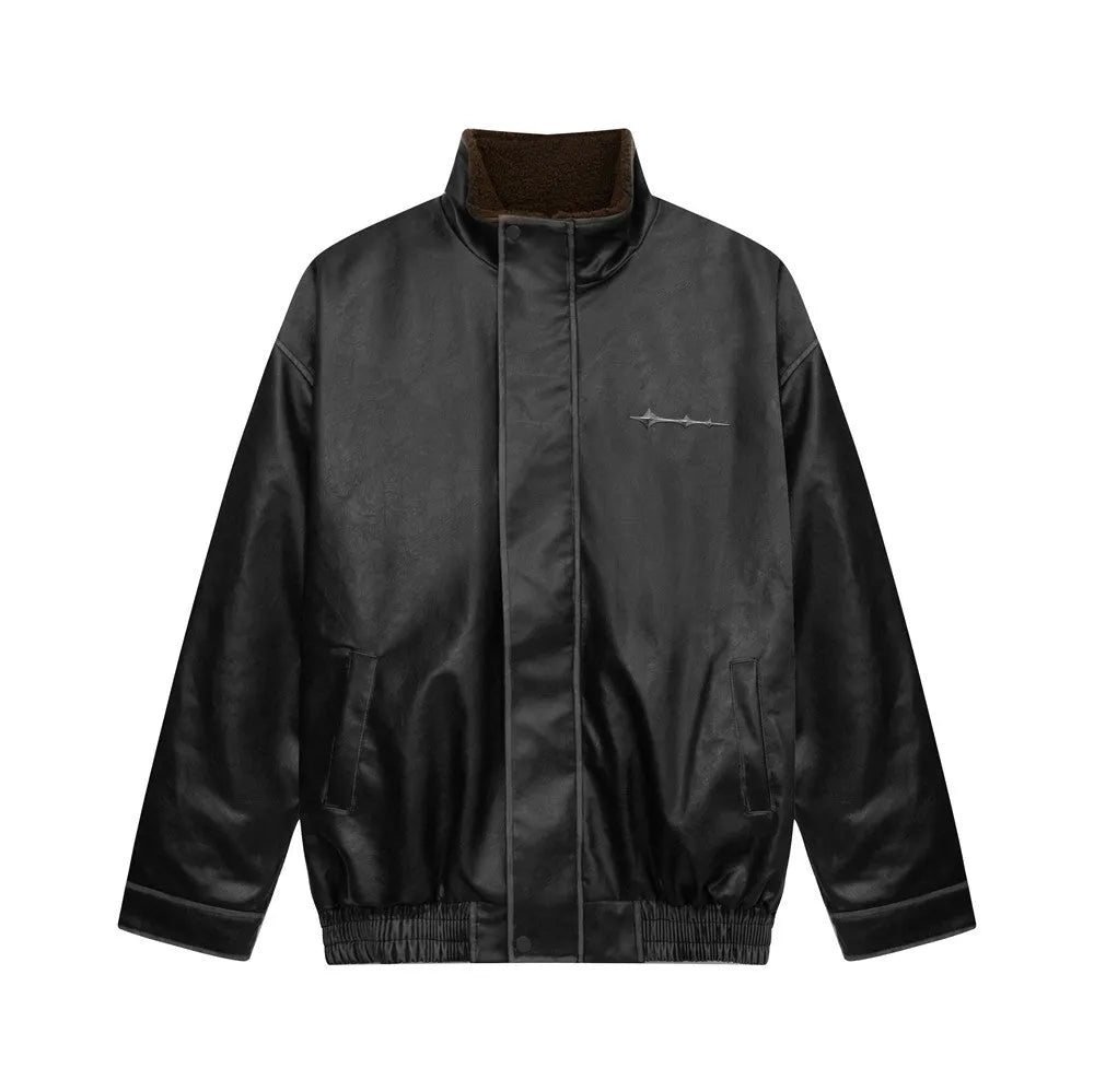 Men's PU leather coat with stand collar in Black and Brown colour options for leisure wear