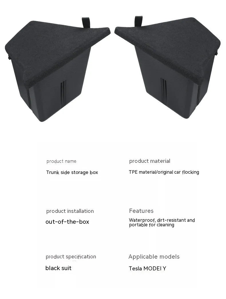 TPE and ABS storage box covers for Tesla Model Y and Model 3 boot side compartments