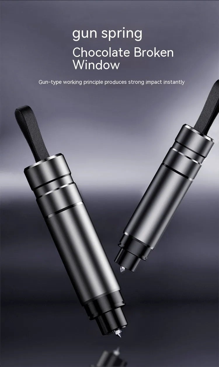 Aluminium alloy car safety hammer with window breaker and seatbelt cutter, showing black colour option.