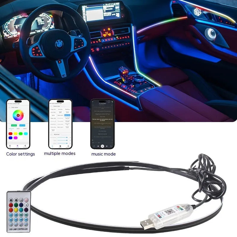 Car interior ambient lighting kit with LED Magic Colour streamer effect and dual control options