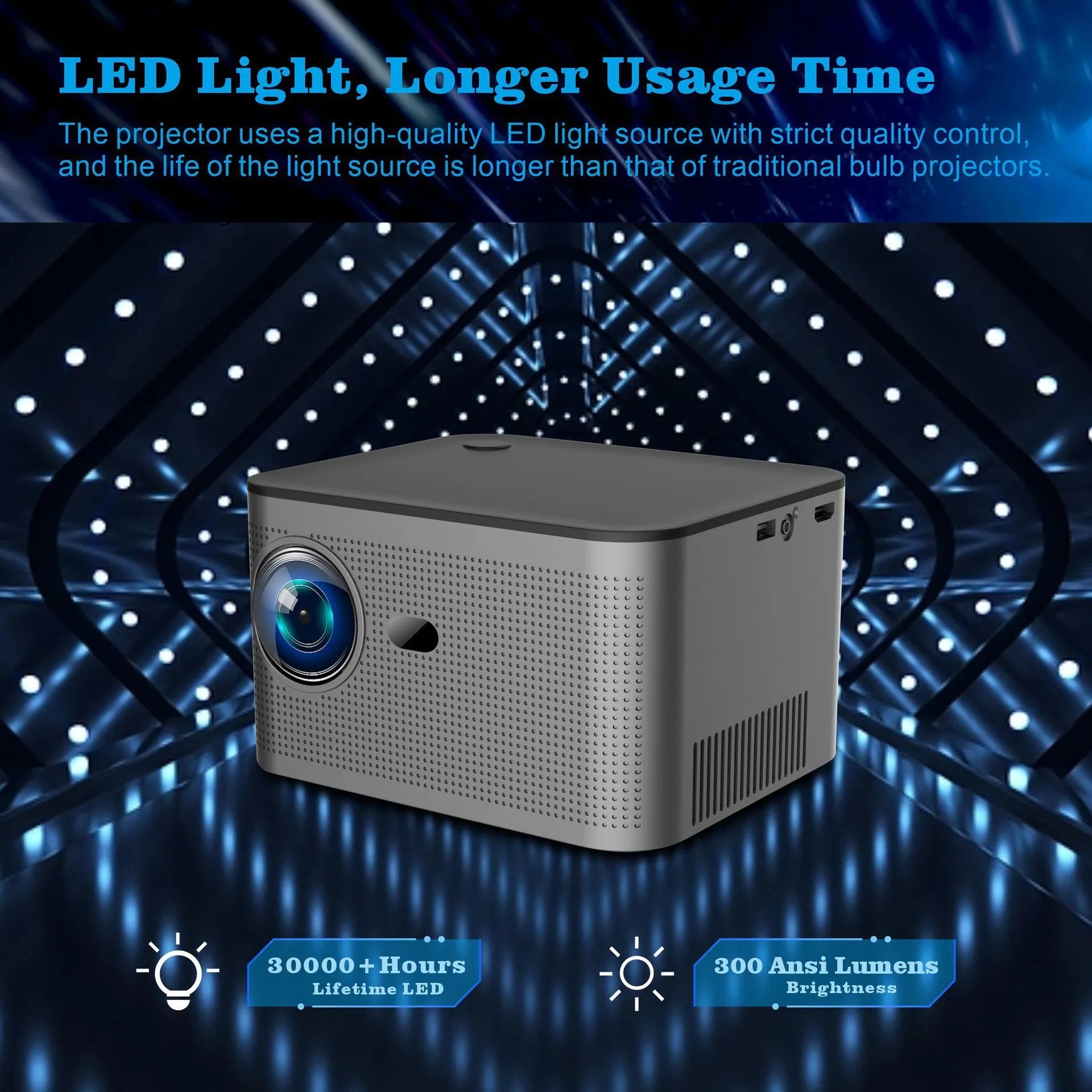 HY350 small household mini portable projector with multiple plug options for indoor home cinema use