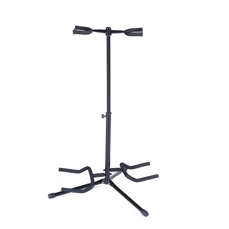 Black iron vertical double-headed guitar stand for acoustic or electric instruments