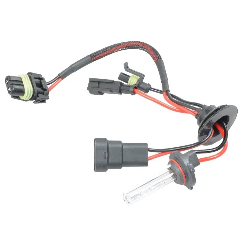Automotive xenon headlight bulb kit showing H1, H7 type bulbs with 4300K, 6000K, 8000K colour options.