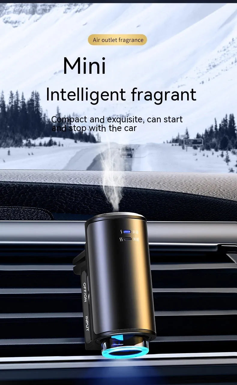 Obsidian Black smart car air vent clip diffuser with essential oil bottle.